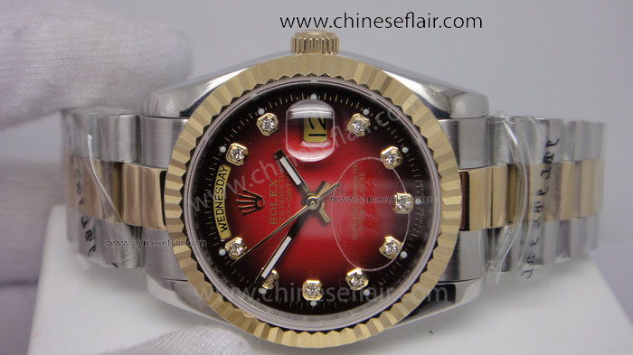 Fake Red Face Rolex Day-Date 2-Tone Mens Watch